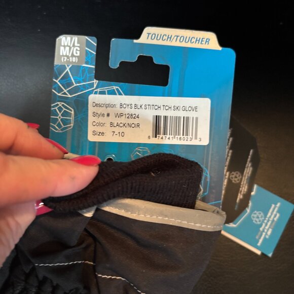 WinterProof Boys Black Stitch Refelctive Ski Glove - Touch - L (7-10) NWT - Picture 3 of 3